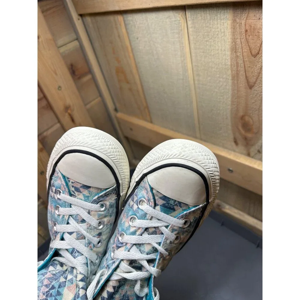 Converse Womens All Star High Top Sneakers Size 7 Geometric Print Blue & White - Picture 8 of 8